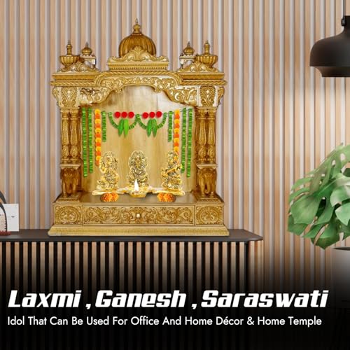 Image of Smizzy Metal Gold Plated | Antique Ganesh laxmi Saraswati God Idol Sculpture Statue Figurine Decorative Showpiece for Diwali Home Decoration Temple and Gift