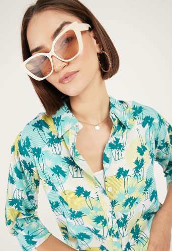 Image of ALL YOURS Women Women's Blue Boxy Floral Printed Casual Shirt (ALLSH5001 TUR XS)