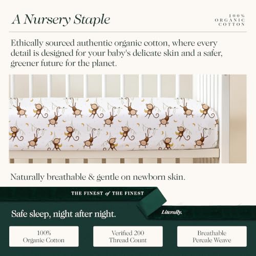 Image of 100% Organic Cotton Mini Crib Sheets (3-Pack) - GOTS Certified, Soft Fitted Sheets for Mini Mattress & Pack n Play, 5 in Deep Pocket with Secure Elastic Fit, Boys & Girls, (27 inch x 39 inch) Safari