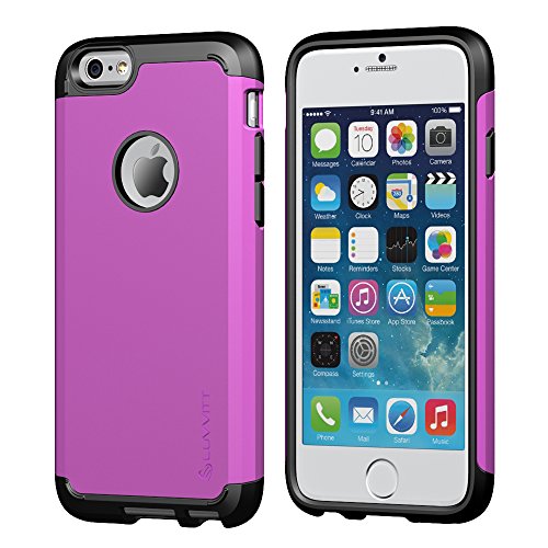 LUVVITT [Ultra Armor Shock Absorbing Case Best Heavy Duty Dual Layer Tough Cover for Phone 6 / Phone 6s (4.7) - Black/Purple