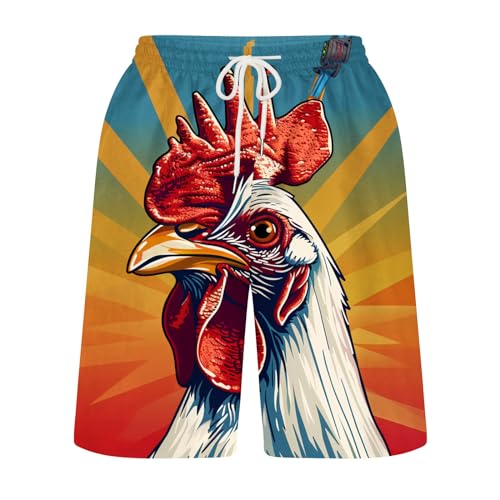 Zeiyignr Funny Swim Trunks Men's Cock Rooster Print Board Shorts Elastic Waist Drawstring Quick Dry Beach Shorts with Pocket3