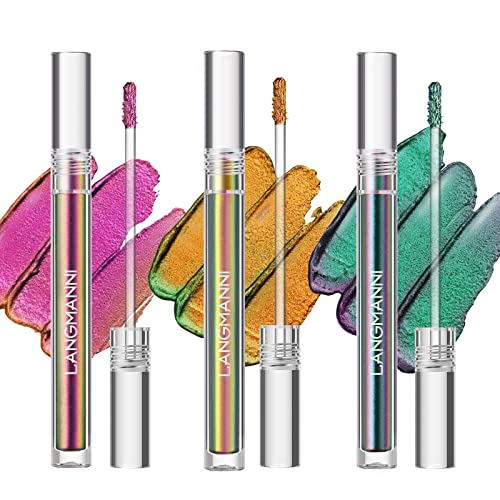 Langmanni Liquid Glitter Eyeshadow Chameleon Eyeshadow Makeup,Metallic Changing Long-Lasting Holographic Glitter Multichrome Eyeshadows (A-Peacock) #TOP7