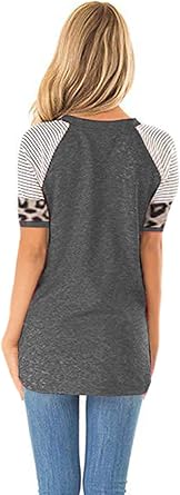 Leopard Print Tops for Women Long Sleeve Crew Neck Patchwork T Shirt Blouse