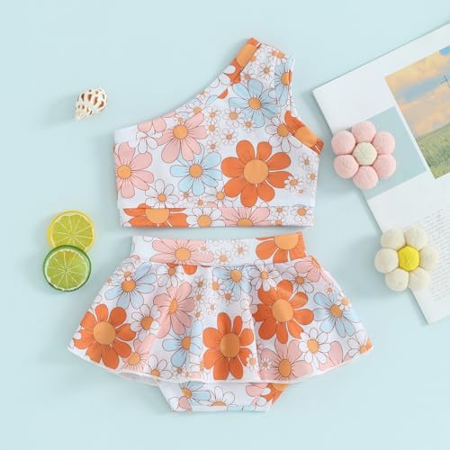 Doqcey BAOFU-KGYRPUM-WATVA2 Toddler Baby Girl Two Piece Swimsuit Floral One Shoulder Crop Top Tutu Skirt Bathing Suit Summer Swimwear Tankini thumb #2