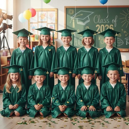 Image of Shiny Preschool Kindergarten Graduation Cap Gown Set for Kids With 2026 2025 Tassel Charm