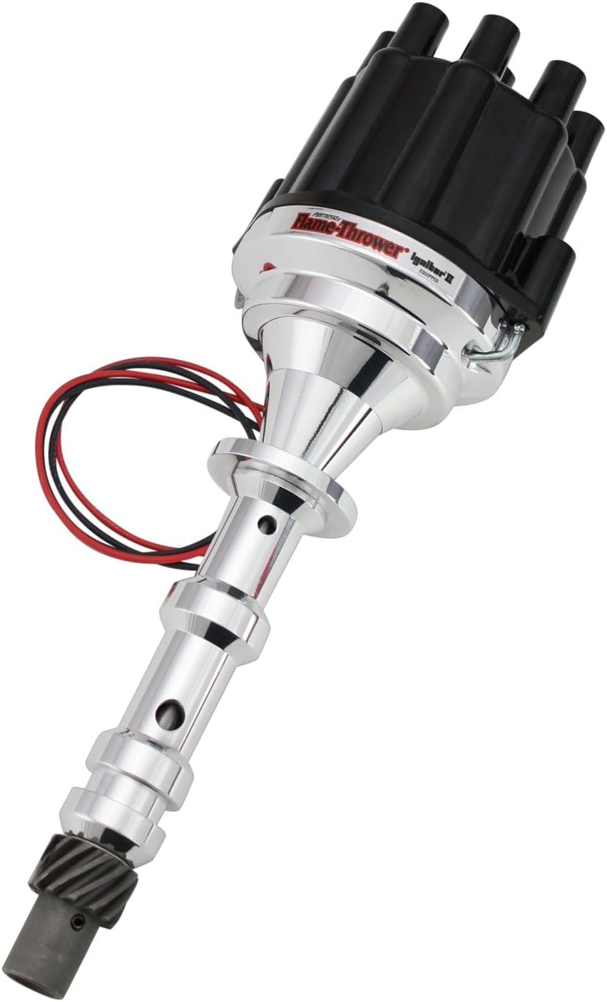 Pertronix D101800 Flame-Thrower Plug and Play Non Vacuum Advance Black Cap Billet Electronic Distributor with Ignitor II Technology for Chevrolet 409