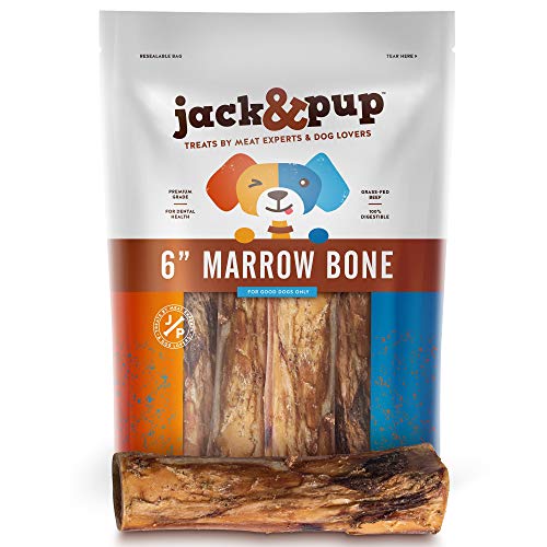 Jack&Pup Beef Marrow Bone Dog Treats (5 Pack) Premium Grade Roasted Bones for Dogs  6 inch Large All Natural Gourmet Dog Treat Chews for Aggressive Chewers  Long Lasting Chew