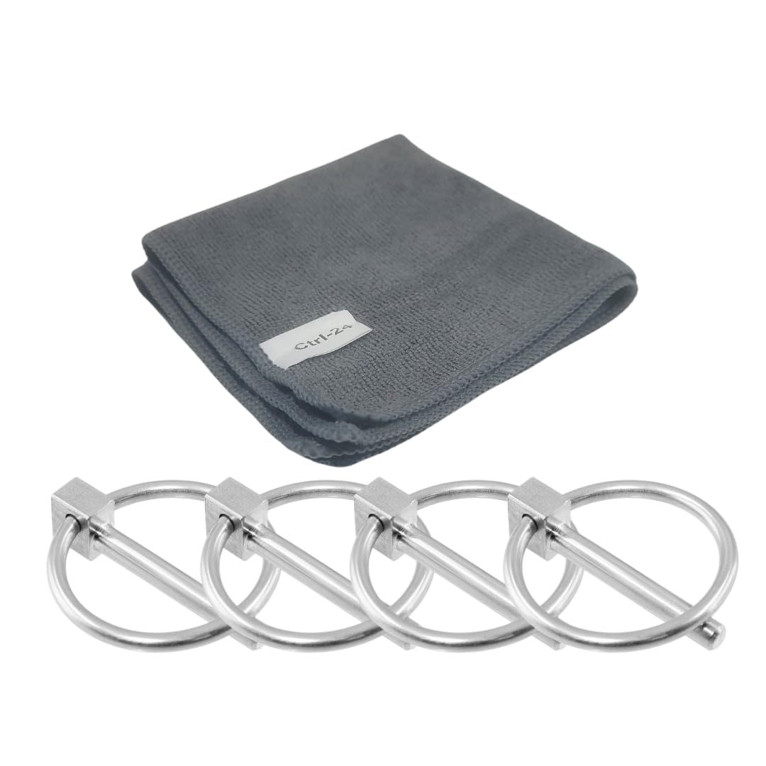 Ctrl-24Stainless Steel Linch Pin Set 3/16 x 1-3/4 Inch (4 Pack) with Bonus Microfiber Cloth - Rust-Resistant Fasteners for Farm, Lawn & Garden Equipment, Trailers