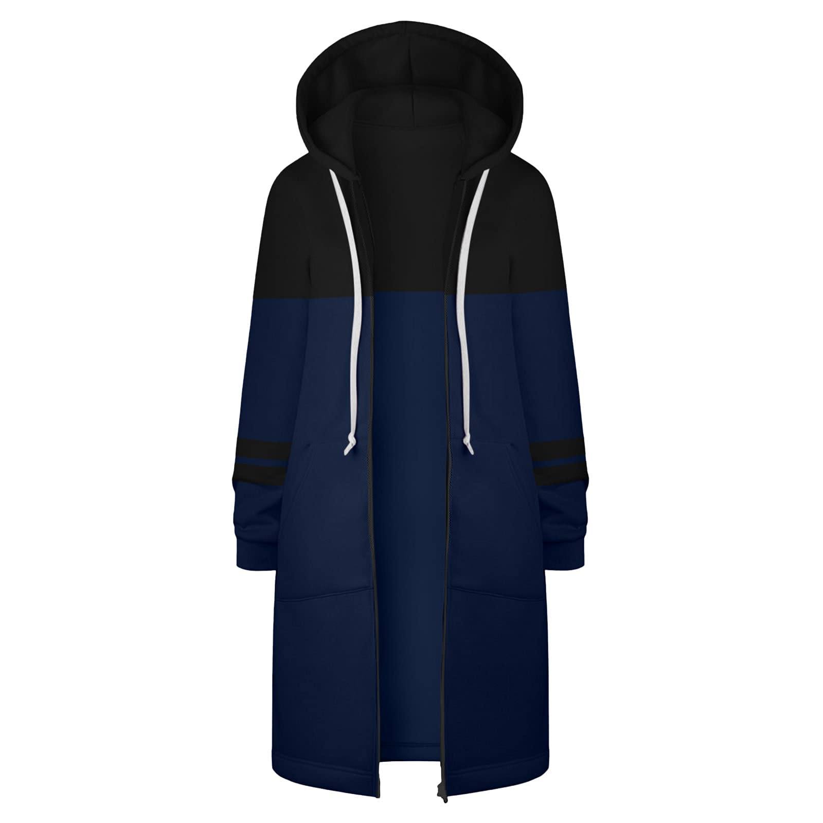 Generisch Regenjacke Damen Warme Oberbekleidung Reißverschluss Offen Hoodies Sweatshirt Lange Farbkontrast Tasche Mantel Jacke Causal Top