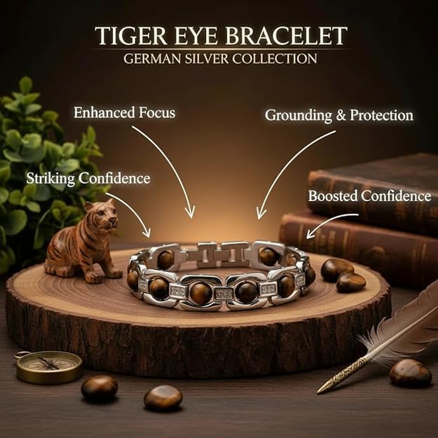 Image of Arihant Gems & Jewels Tiger Eye Bracelet for Men & Women | Natural Tiger Eye Stone Healing Bracelet | Wealth, Protection & Confidence Crystal | 8mm Beaded Stretch Bracelet for Unisex.
