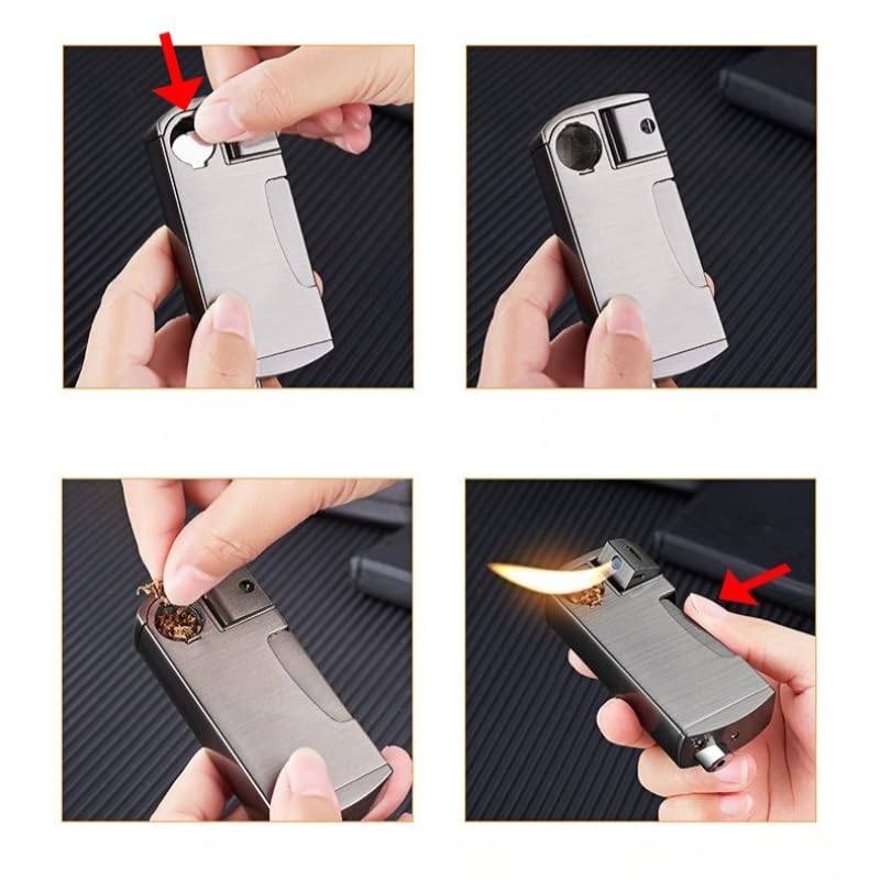 Encendedor a prueba de viento con llama ajustable y recargable miniatura 4