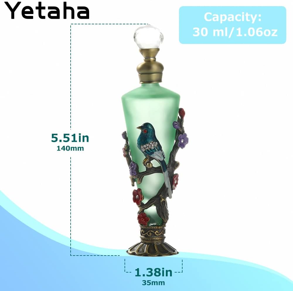 Yetaha 30ML Green Old Fashioned Bejeweled Flower Bird Essential Oil Bottle