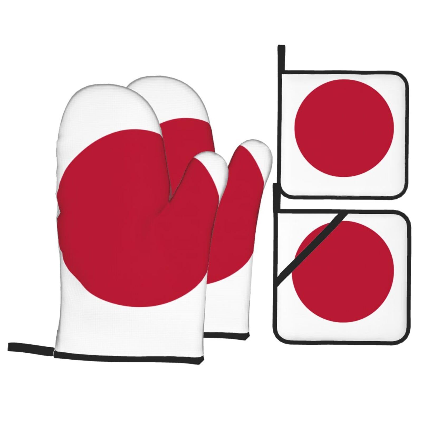 Japanese flag Print Oven Microwaving Waterproof Kitchen Gloves for Baking Grilling Holiday Cooking