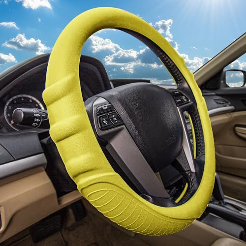 Image of FH Group Universal Fit Silicone with Grip and Pattern Massaging Grip Steering Wheel Cover fits most Cars, SUVs, Trucks, and Vans Yellow