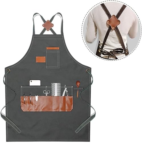 Vista 16 de boshiho Delantal de pintura para adultos, hebilla ajustable, delantal de peluquero con bolsillos para mujeres/hombres/unisex, delantal de trabajo