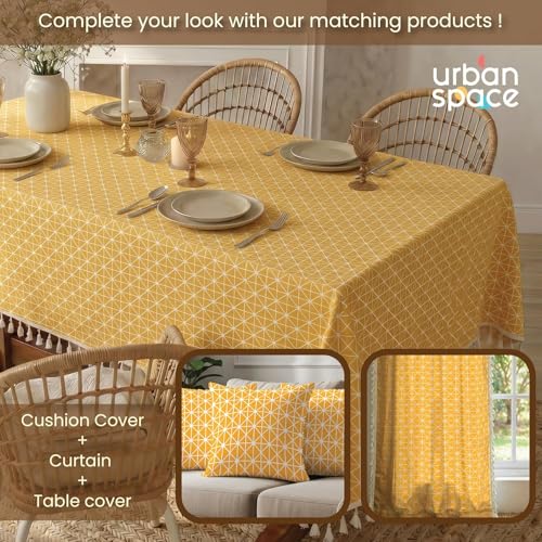 Image of Urban Space 100% Cotton Square Dining Table Cover, Printed Anti Skid Table Cloth for Dining /Center Table, for Upto 4 ft x 4 ft Table (Size - 48 inch x 48 inch - Square, Yellow Star)