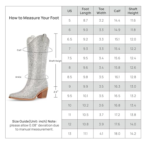 Lumeheel Rhinestone Cowboy Boots For Women - Sparkly Cowgirl Boots Wide Calf Glitter Bling Women'S Western Boots Bedazzled Mid Calf Knee High Boots Bejeweled Shiny Boots Diamond Chunky Heel thumb #4