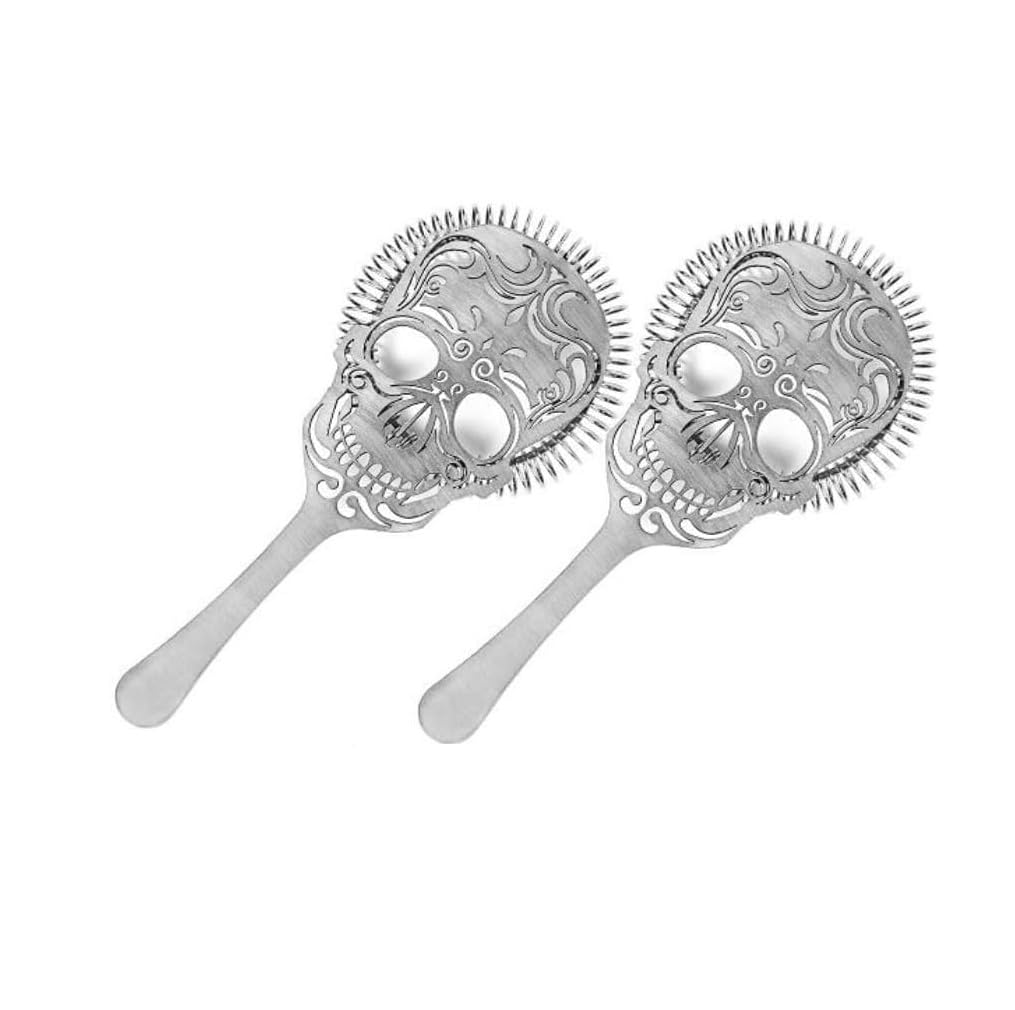 COCKTAIL7 Scolapasta da cocktail professionale Skull Art Deco Design Chitarra Teschio di Morte Acciaio Inox 304 Attrezzature da Bar Mixologia Cocktail Strainer Set di 2 Pezzi