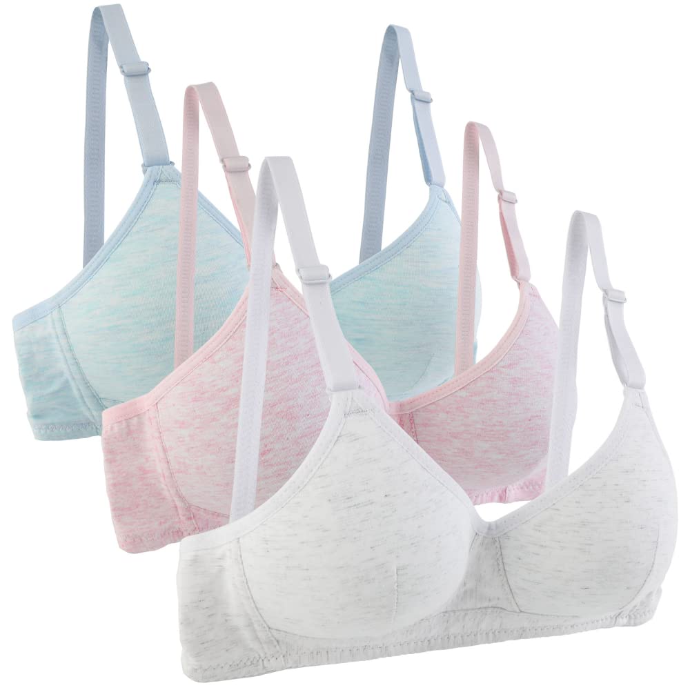 Yintry Cotton Teen Girl’s Sport Bra with Adjustable Detachable Strap Wire Free Training Bralette 3 Pack