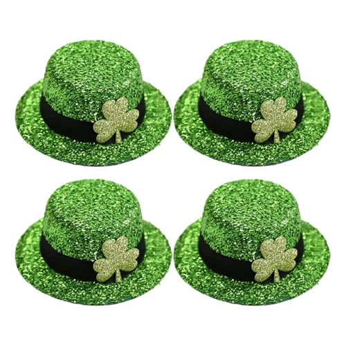 HEALEEP 4 Piezas Horquillas con Mini Sombreros Verdes de Lentejuelas para Día de San Patricio Accesorios Festivos para Mujer Clips Cómodos para Fiestas Disfraces y Eventos Temáticos