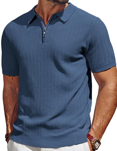 PJ PAUL JONES Men's Polo Shirts Quarter Zip Textured Knit Shirts Summer Shirt