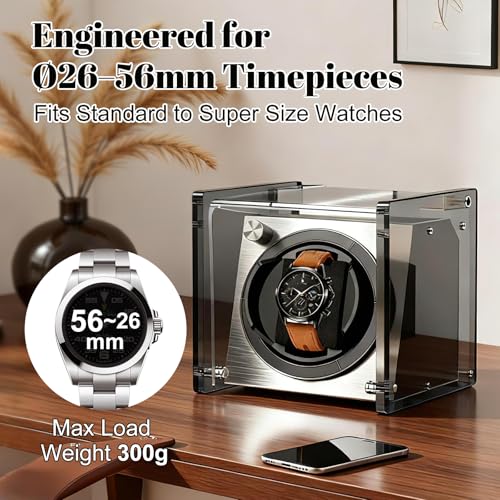Image of Watch Winder Smith Acrylic Single Automatic Watch Winder - 12 O'Clock Upright Display, Ultra Quiet Performance for Large & Small Watches