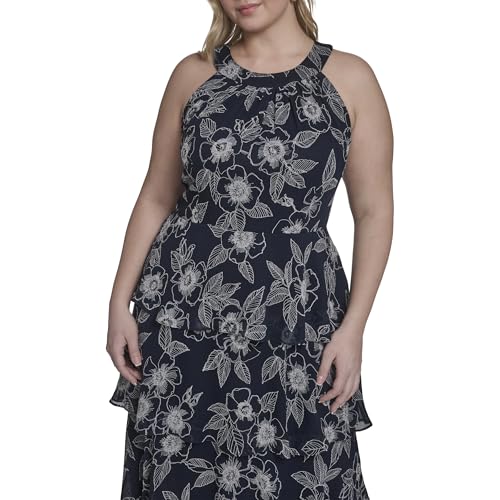 Image of Tommy Hilfiger Women's Sleeveless Halter Neck Tiered Maxi Dress