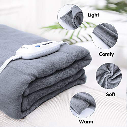 Polar Fleece Electric Heated Blanket Twin Size 62'' x 84'' Full Body Warming Premium Microfiber Sofa Blankets with Auto-Off 4 Temperature Settings Overheating Protection 10h Timer - Gray