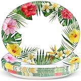 Naozinebi 50Pcs Hawaiian Luau Oval Plates Aloha Floral Disposable Plates 11 x 9In Summer Tiki Tableware Set Tropical Large Disposable Paper Plates for Summer Birthday Baby Shower Party Supplies Favors