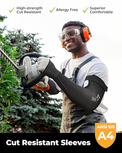 image for toolant Metal Q Cut Resistant Gardening Sleeves with Tumb Hole, Protec