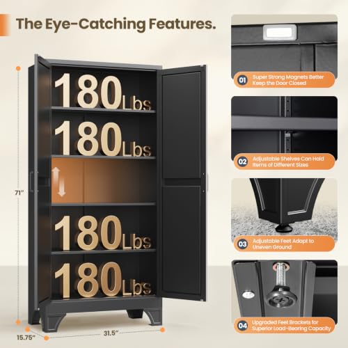 Image of Yizosh 71 inch H Tall Metal Kitchen Pantry Storage Cabinets Cupboard