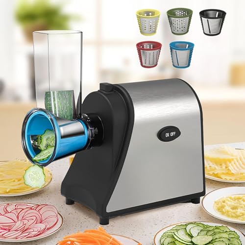 Electric Grater, 1000w Professional Vegetable Cutter With 5 Interchangeable Stainless Steel Blades, Easy To Operate, For Shredding And Grating Hard Cheese, Chocolate, Nuts