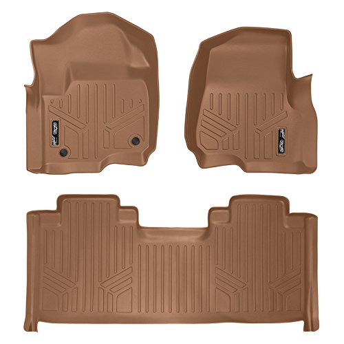 SMARTLINER Custom Floor Mats 2 Row Liner Set Tan for 2017-2022 Ford F-250/F-350 Super Duty SuperCab with 1st Row Bucket Seats