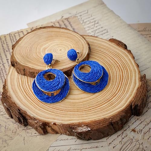 Image of Raffia Hoop Earrings for Women - Boho Straw Wiker Dangle Drop Earrings for Summer Beach, Bohemian Trendy Rattan Jewelry