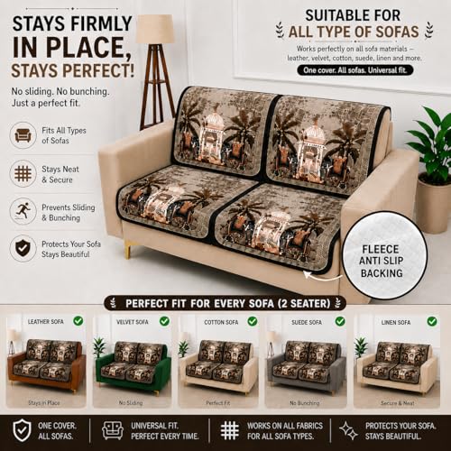 Image of Homerz Premium 'Luxe Series' Sofa Cover | Holland Velvet Fabric | Smooth Finish | Anti-Slip Fleece Backing Couch Protector (Maharaja, 2 Seater, Seat Cover with Backrest)