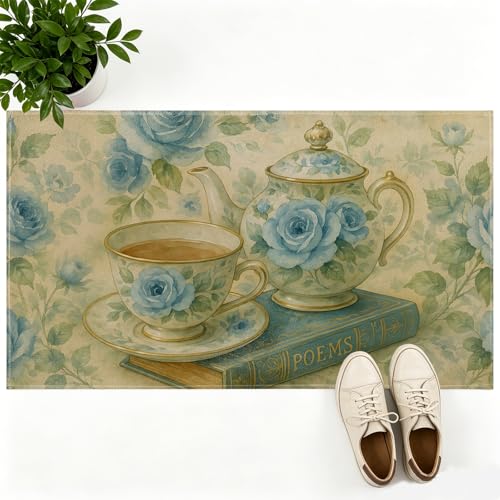 Vintage Floral Tea Time Doormat Rug