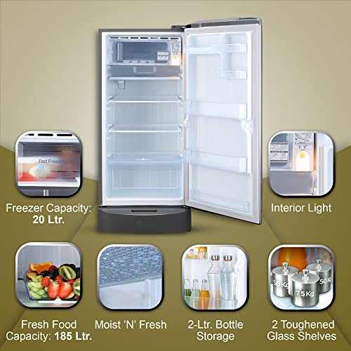 Image of LG 205 L 5 Star Inverter Direct-Cool Single Door Refrigerator Appliance (GL-D221APZZ, Shiny Steel, Base stand with drawer)