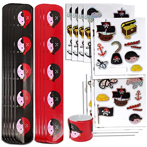 Pirat Schnapparmband Sticker Set - Knickarmbänder und Aufkleber 5er / 10er Set | Klatscharmband für Jungen Kindergeburtstag Mitgebsel | Armband als Kinderparty Giveaway Gastgeschenk (10x Stück Pirat)