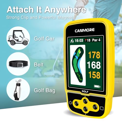 CANMORE HG500 Golf-GPS, extra großes, gut ablesbares Farbdisplay, vorinstallierte 41.000 Kurskarte, weltweite Form des Grüns und des Fairways (gelb)