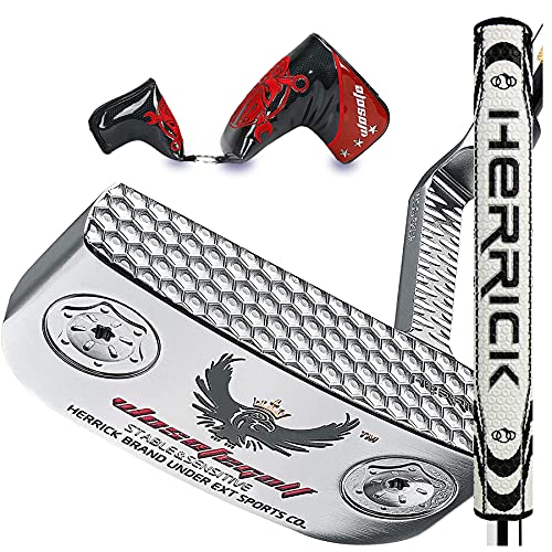 Golf Club Putter Men's Right Hand with Black Red HeadCovers PU Grip CNC Steel Mallet Professional (Silver, 33inch)