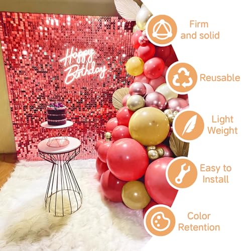Image of 4x6 FT Red Shimmer Wall Backdrop, 24 Pcs for Party