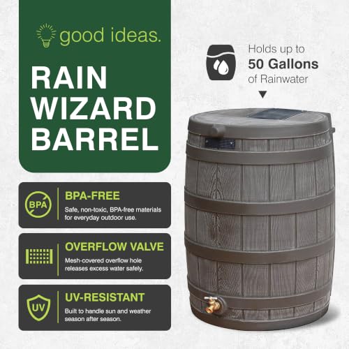 Image of Good Ideas Rain Wizard Water Collection Barrel, 50 Gallon, Oak, 4 Pack