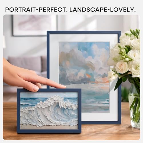 Image of Homeforia 6x6 Frame Navy Blue, High End Metal 6 x 6 Square Picture Frames with Mat 4 by 4 Art, 6x6 Photo Frame Matted to 4x4 inch Print, 6by6 Wall or Tabletop Frames, Tempered Glass, Wall Kit, Set of 1