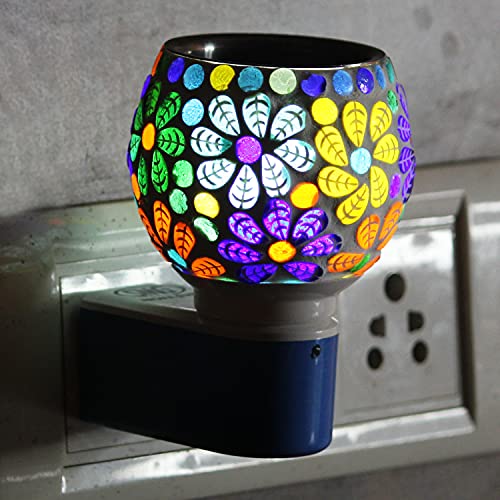 Image of Brahmz Glass Mosaic Kapoor Dani Oil Burner,Scented Oil Diffuser Plug in Aroma Diffuser for Home and Office