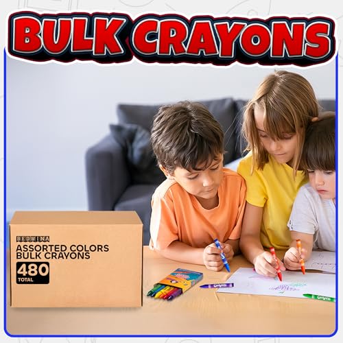 Image of Bedwina Bulk Crayons Case of 480 6-packs Total 2880 Color Crayon Bulk School Supplies For Kids & Toddler, Teachers & Classroom, Nontoxic Travel Crayons Party Favors, Restaurants, Goody Bags Stuffers