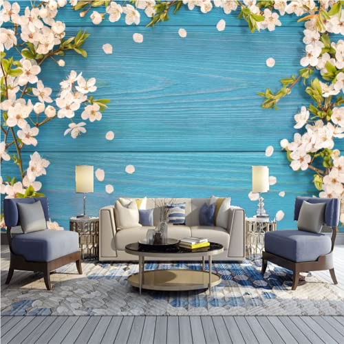 Fototapete Schöne Kirschblütenzweige, Tapete für Wand Hellblauer...
