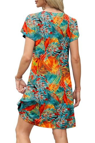 Image of OFEEFAN Womens Summer Dresses 2026 Tulip Petal Short Sleeve V Neck Loose Swing Sundresses with Pockets Plain /Print