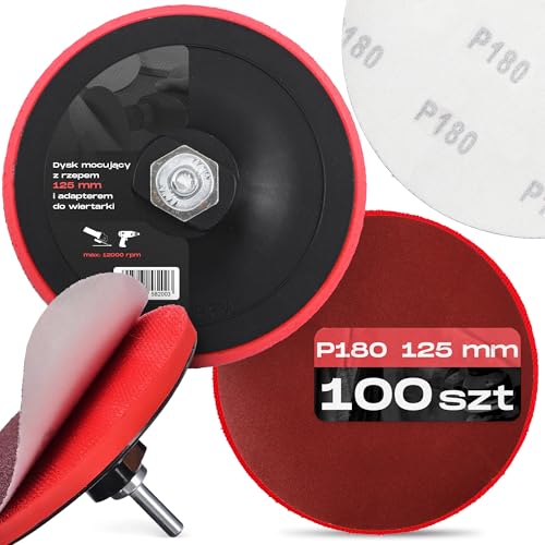 100x Discos Abrasivos 125 mm P180 Papel Grano Almohadillas Hojas Autoadhesivas Amoladora Angular Kit Completo + Taladro Plato Pulido Adaptador M14