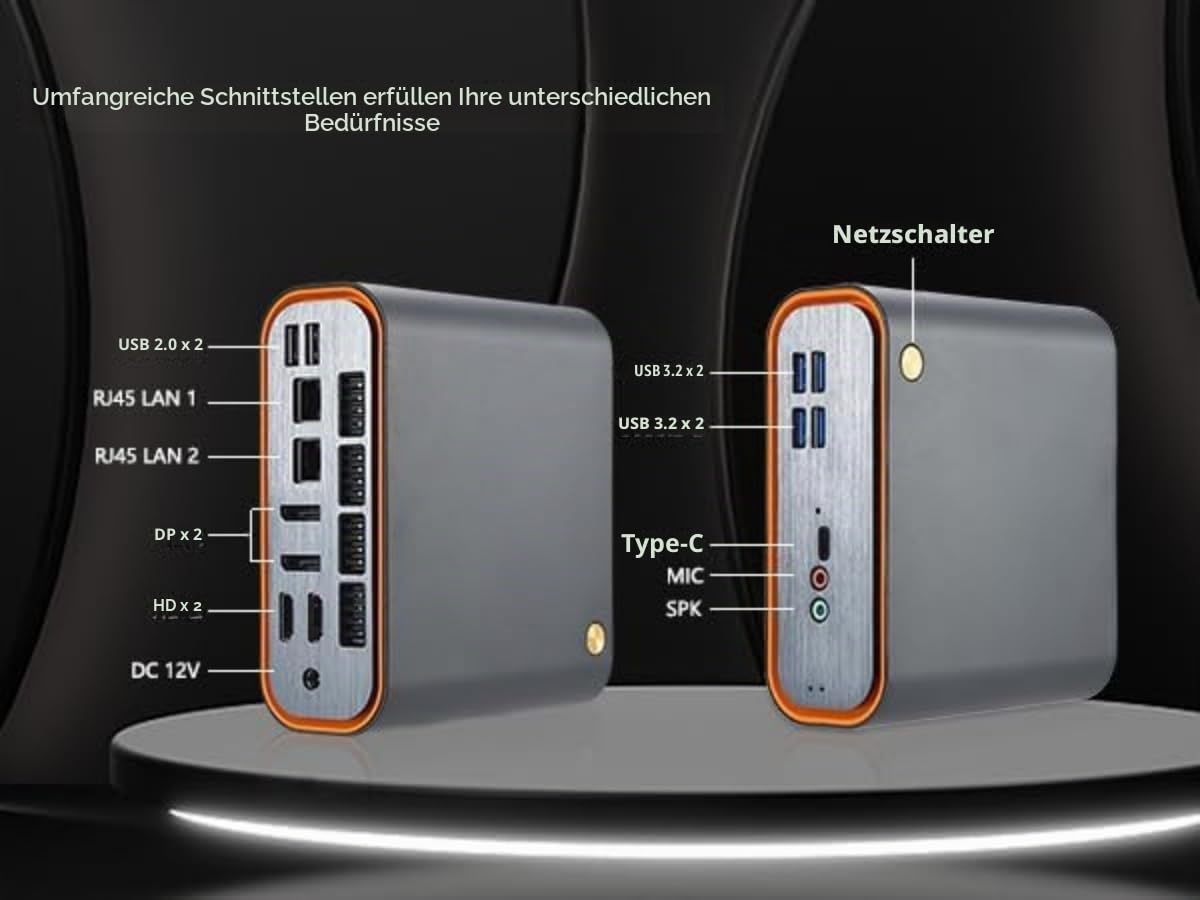 Mini-PC, Intel Core 1215U der 12. Generation mit bis zu 4,40 GHz, 8K-Vierfach-Display, Desktop-PC, Wi-Fi 6, BT 5, 6 USB, 2 LAN, DP, HD, Typ-C, Win 11 Pro (16 GB DDR5, 512 GB M.2-SSD)