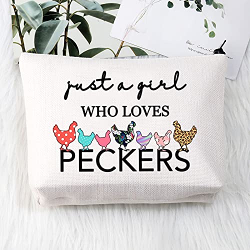 BDPWSS Chicken Lover Gifts Just a Girl Who Loves Peckers Funny Chicken Farmer Lover Cosmetic Makeup Bag Crazy Chicken Lady Travel Toiletry Bag For Women Girls (A girl loves Peckers)3